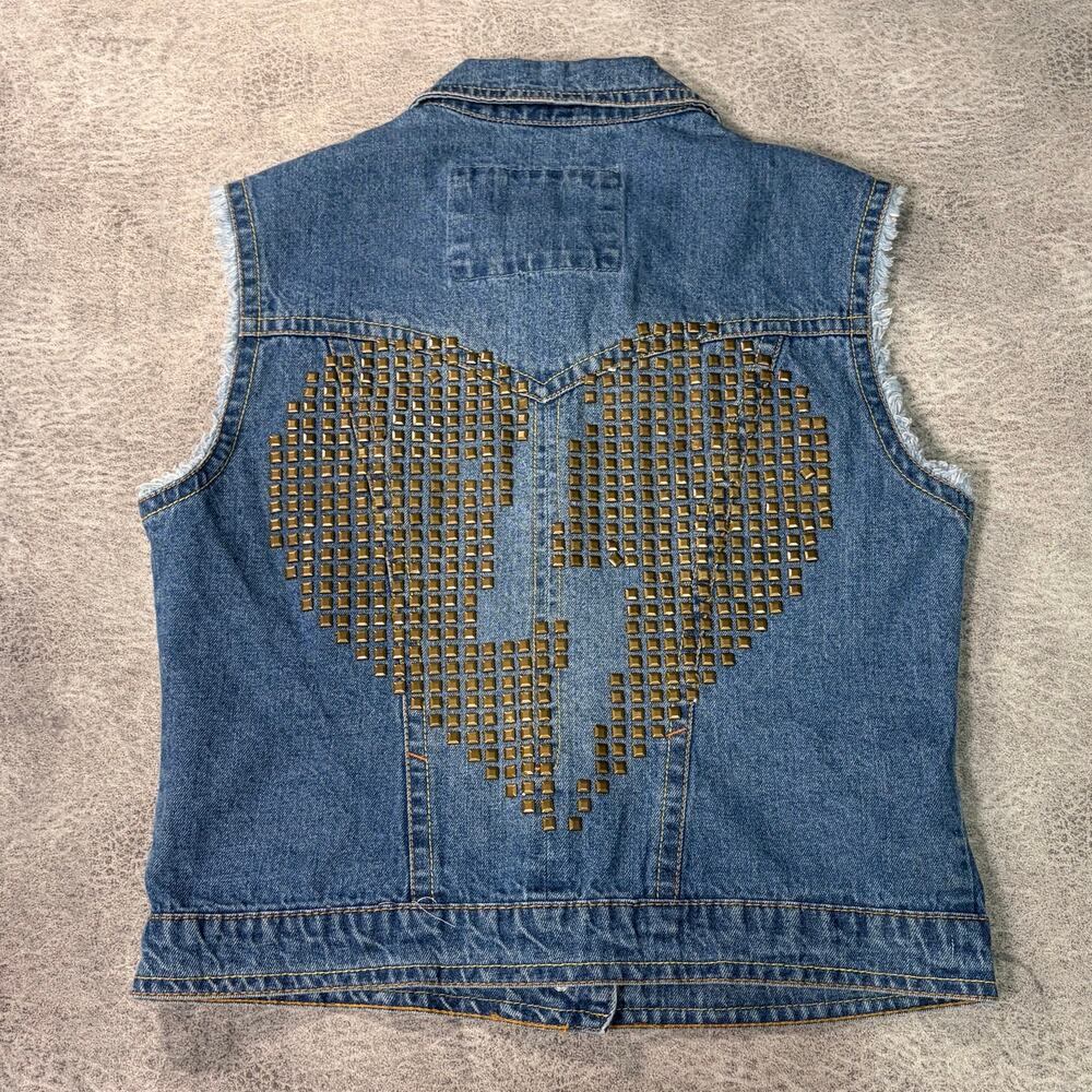 Denim Broken Heart Studded Sleeveless Vest